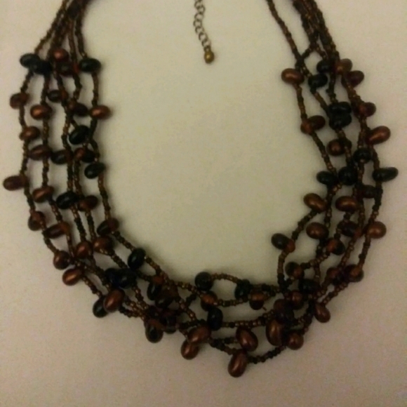 J378 Lovely Brown Beaded Multi-Strand Necklace - Picture 1 of 5